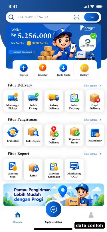 Tampilan app kurir Progi di HP